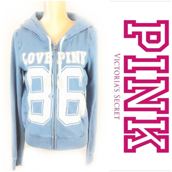 PINK Victoria's Secret Jackets & Blazers - Pink Victoria's Secret Baby Blue Zip Hoodie
